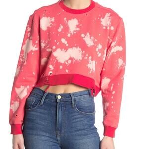 BLANKNYC Bleached Distressed Cropped Sweatshirt Coral Size Large